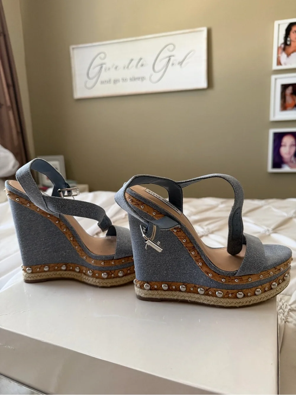 Steve Madden Denim Blue Studded Espadrille Platform Wedge Sandals